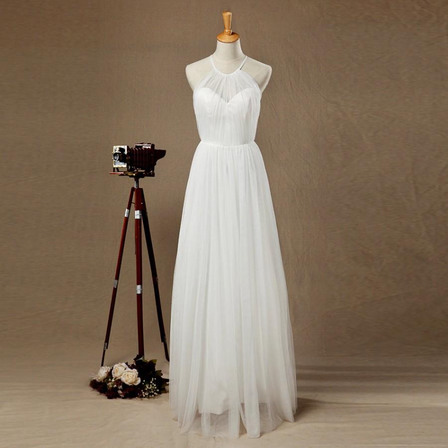 زفاف - Tulle Bridesmaid Dress, Halter Sheer Neck Soft Tulle Wedding Dress, Tulle Prom Dress Floor Length