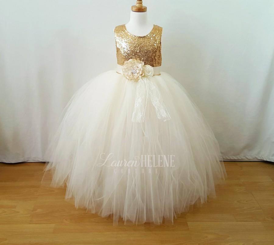 Mariage - Vintage Ballerina Ivory/Gold Princess Flower Girl Dress - Luxury Children's Gown ~ Custom Gold / Rose Gold / Silver