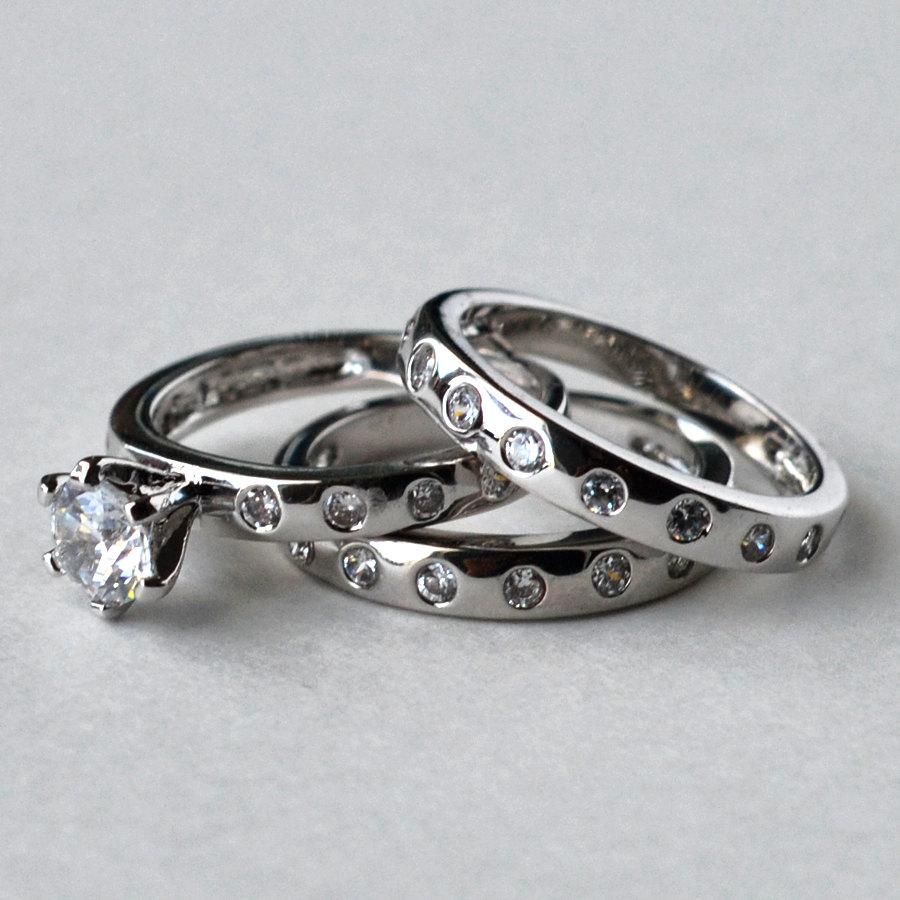 Hochzeit - cz ring, cz wedding ring, cz engagement ring, wedding ring set, ring set, cz wedding set cubic zirconia size 5 6 7 8 9 10 - MC1082941AZ
