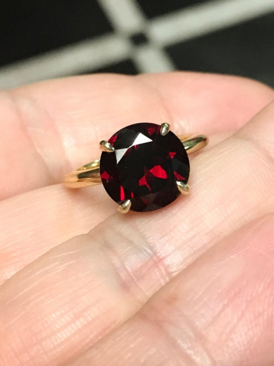 Свадьба - Garnet Single Stone Ring Large Garnet Solitaire 14K Garnet Engagement Ring 14K Red Natural Gemstone Proposal Ring January Birthstone 4 Carat