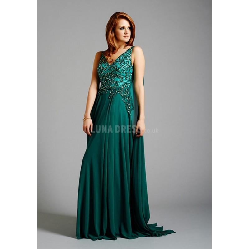 Свадьба - Attractive Chiffon V Neck Floor Length A line Sleeveless Natural Waist Prom Gowns - Compelling Wedding Dresses