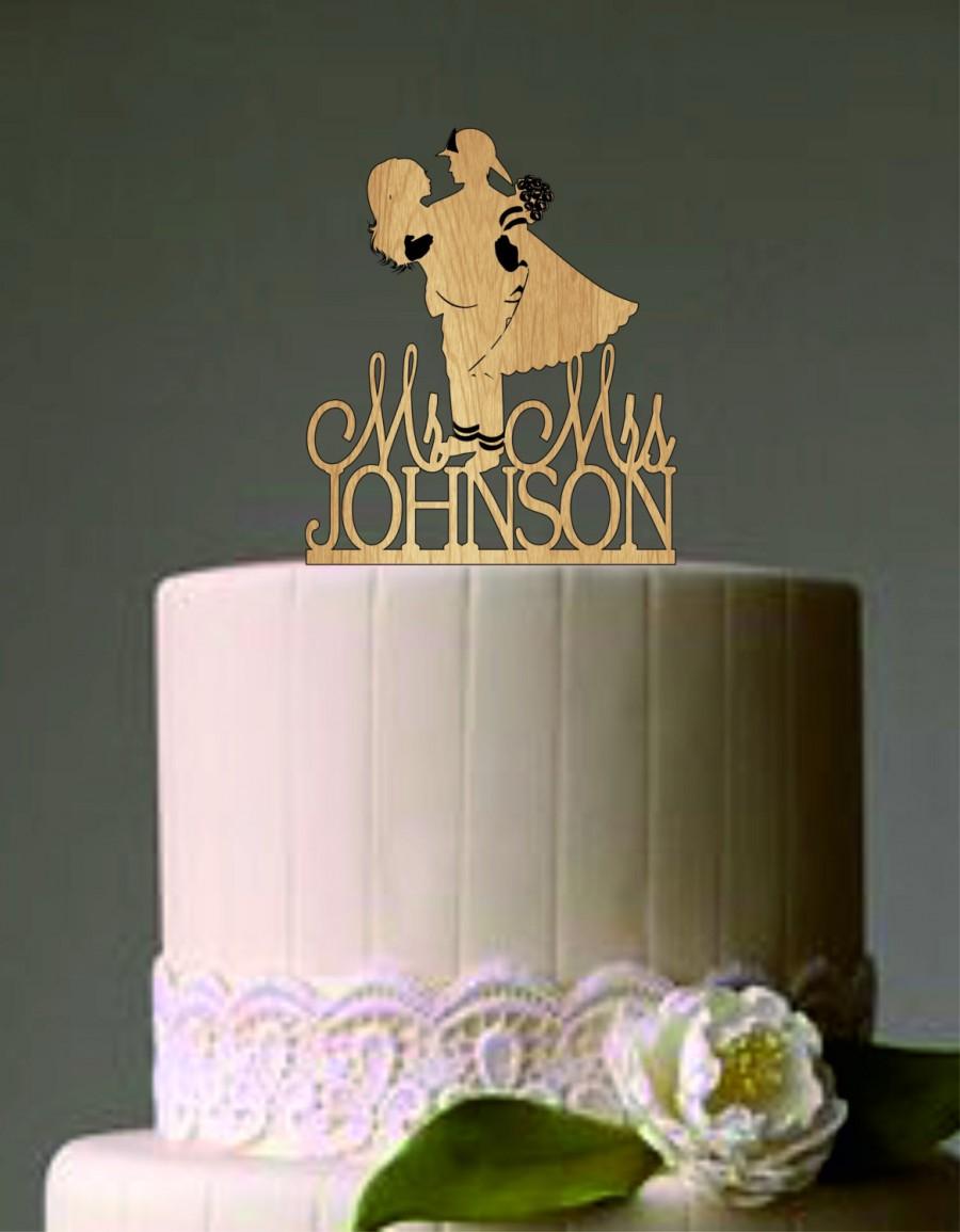 Wedding - Firefighter and Bride Silhouette with Mr & Mrs - Rustic Personalized Wedding Cake Topper - Bride and Groom Custom Wedding Cake Topper