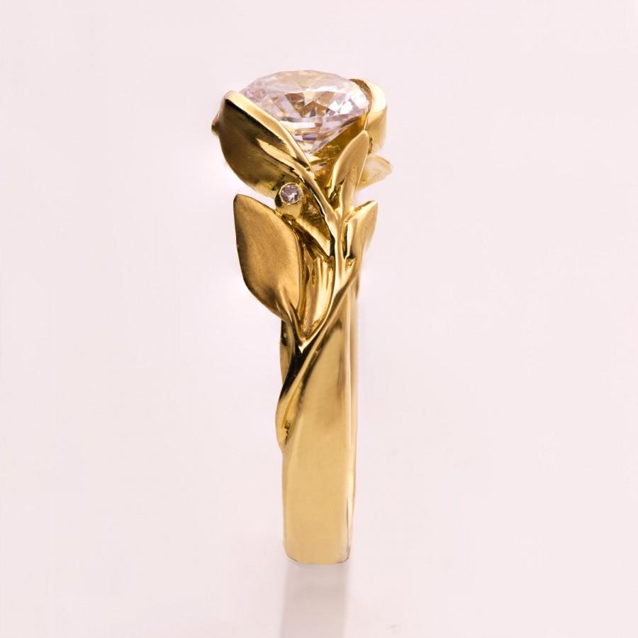 زفاف - Leaves Engagement Ring No. 10 - 14K Gold and Moissanite engagement ring, leaf ring, 1ct Moissanite,moissanite engagement ring, vintage