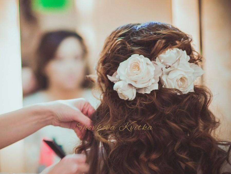 Wedding - Blush cream flower Hair clip, peach Bridal Hair piece, Blush Bridal hair flower,  Bridal Hair Accessories,