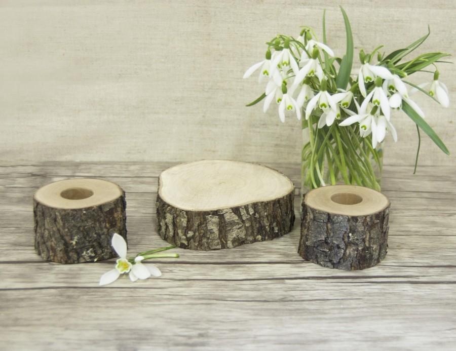 Свадьба - Unity Candle Holder Set, Rustic Wedding Decor, Taper and Cylinder Candle Holders Set of 3, Spring Wedding, Woodland Country Wedding Decor