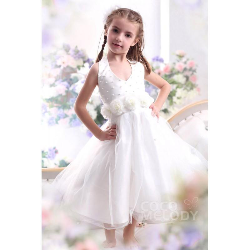 Wedding - Pretty A Line Halter Tea Length Organza Ivory Flower Girl Dress CKZI13003 - Top Designer Wedding Online-Shop