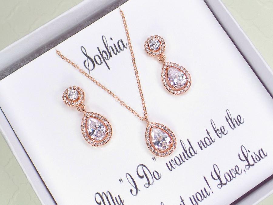 Свадьба - Bridesmaid Gift set,Rose gold Bridesmaid Earrings,Bridal Jewelry set,Crystal Earrings,wedding jewelry,Bridal earrings,Cubic Zirconia earring