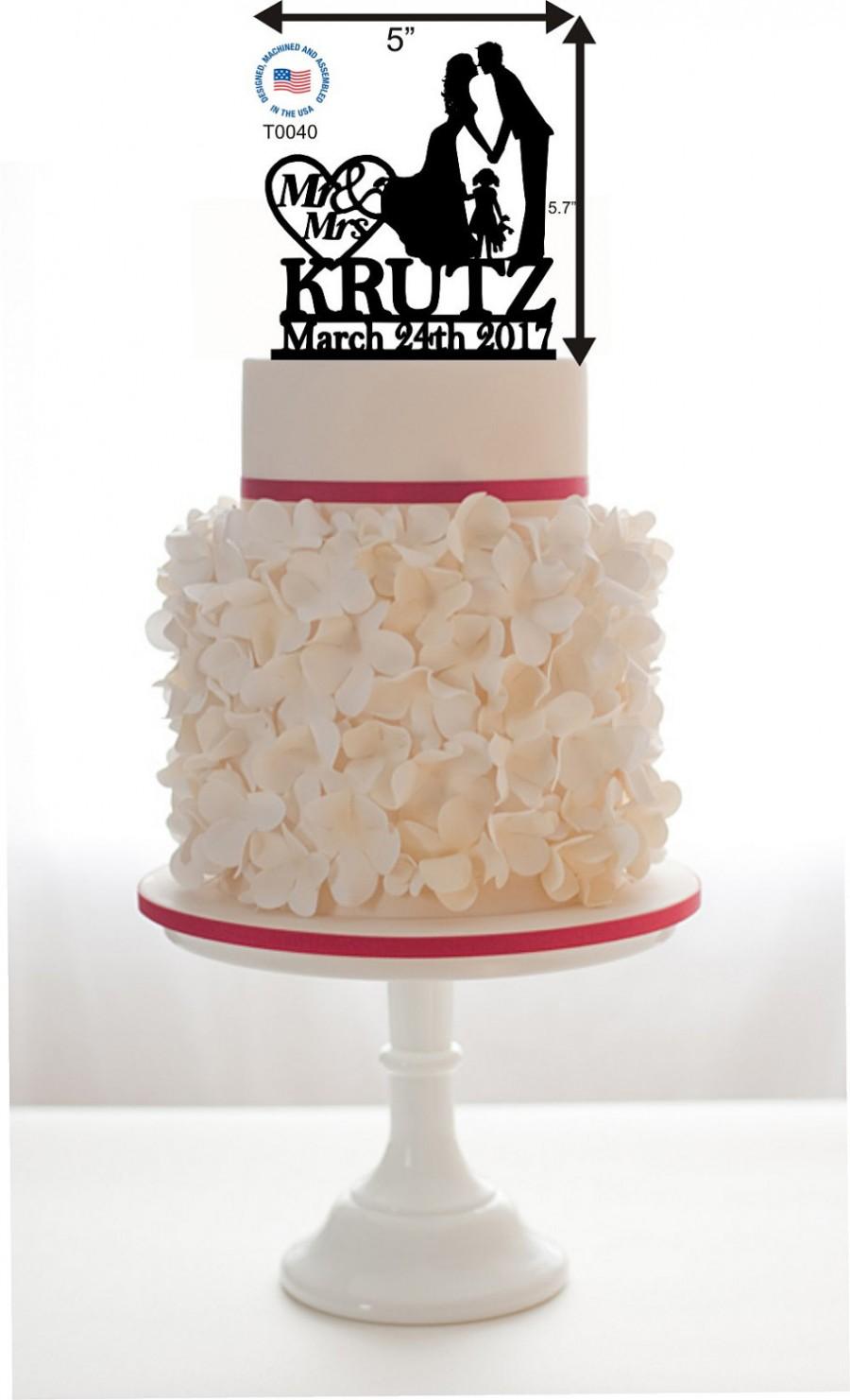 زفاف - Wedding Cake Topper , Customized - Mr and Mrs - Last name - Date - Kid - and more Choice of color - Glitter - Mirror - Glossy - Pearl