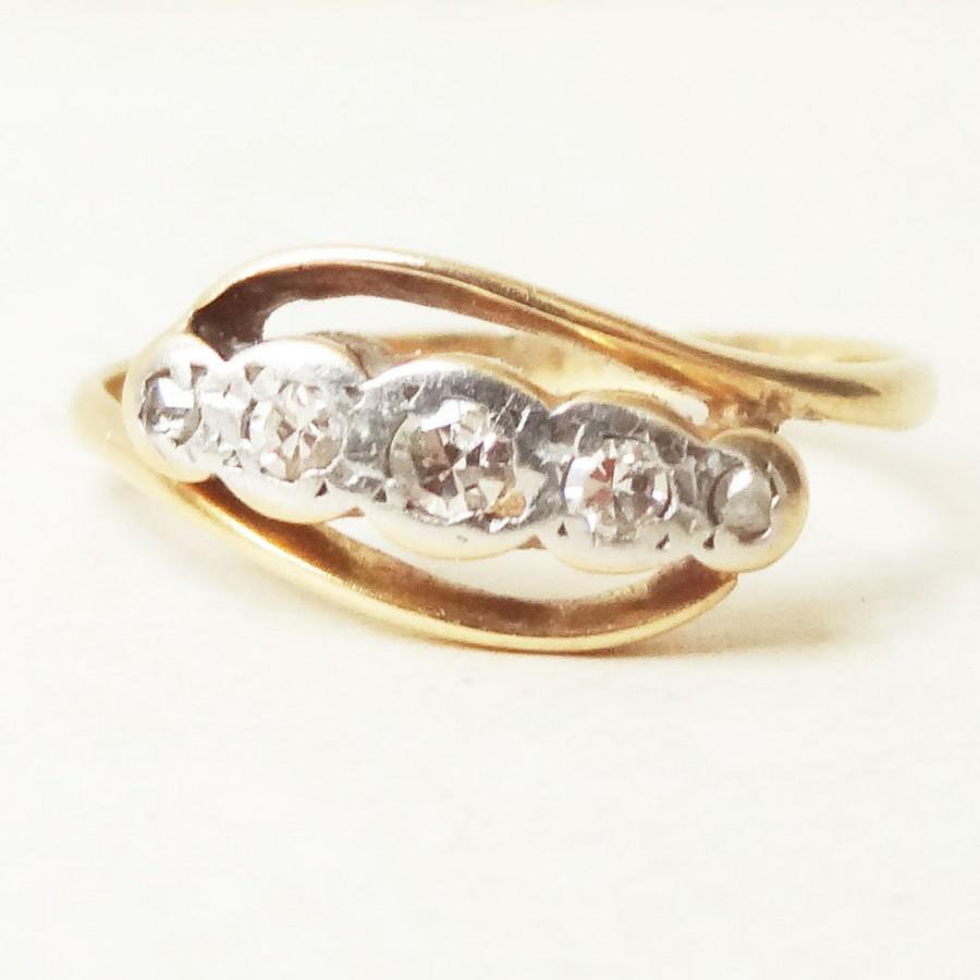 Hochzeit - 15% OFF SALE Antique Diamond Eternity Ring, 1900's Victorian Diamond, Platinum & 18k Gold Engagement Ring Approx Size 4.5 / 4.75