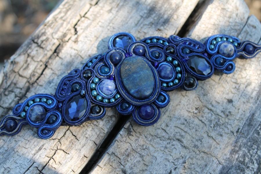 Свадьба - Blue bracelet with lapis lazuli, blue soutache braceletSoutache bracelet -- birthday gift for girlfriend - gift for wife Cuff bracelet
