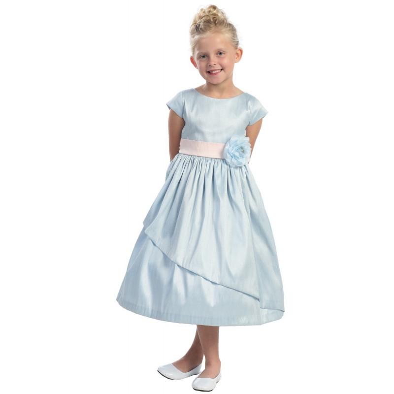 زفاف - Light Blue Poly Dupioni Dress w/Sleeves Style: D3860 - Charming Wedding Party Dresses