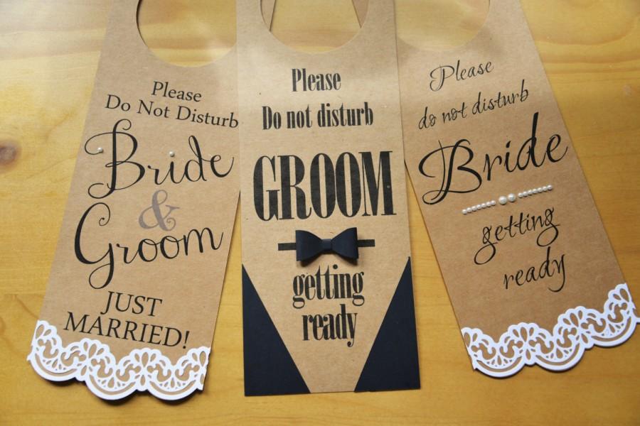 Mariage - set of 3 DND wedding door hangers Bride, Groom & Just Married