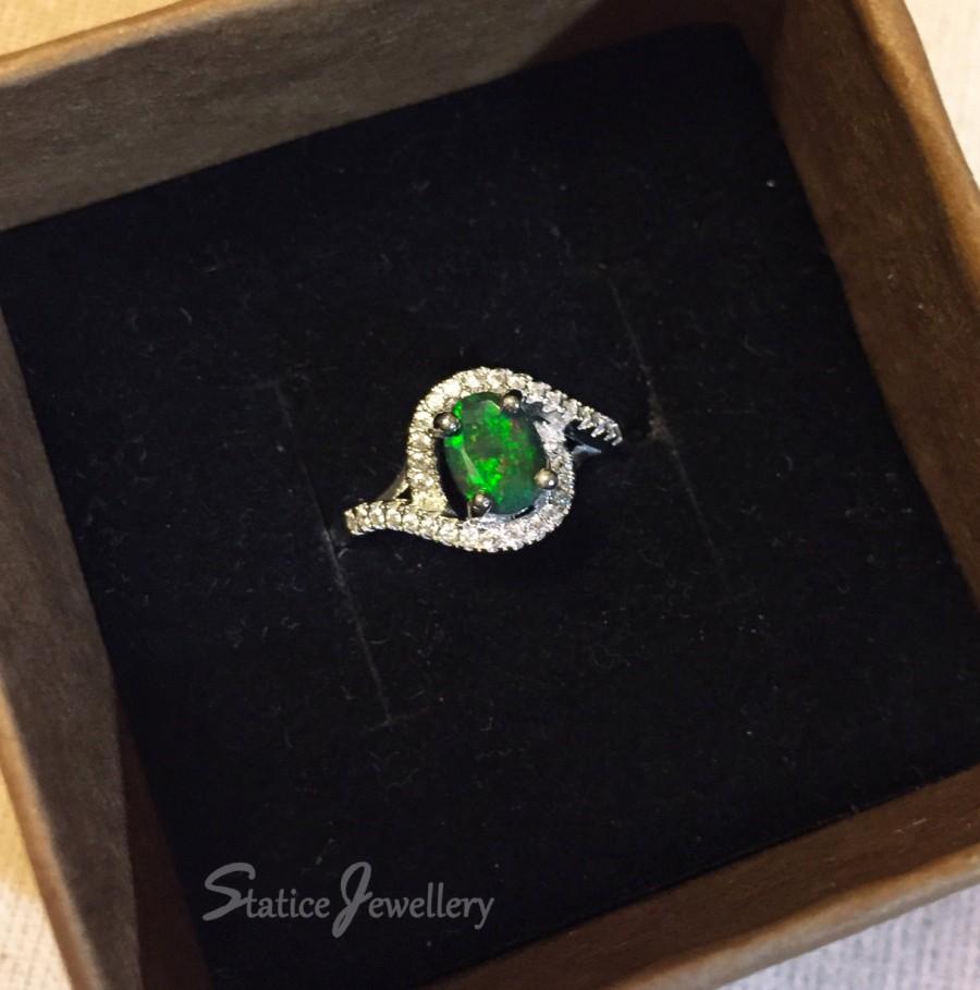 زفاف - ON SALE 30% OFF! Black Opal Halo Ring Sterling Silver, Genuine Natural Ethiopian Opal Gemstone Ring, Pomise Ring, Anniversary Gift For Her