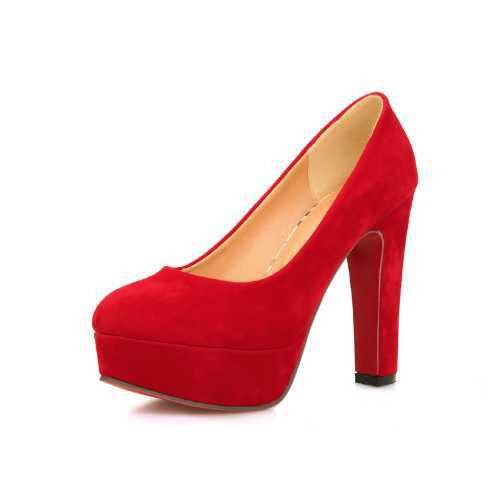 زفاف - Big Size 32-43 Thick High Heels Platform Pumps Bottom Wedding Shoes Woman Flock Fashion Shoes Consize Women Pumps