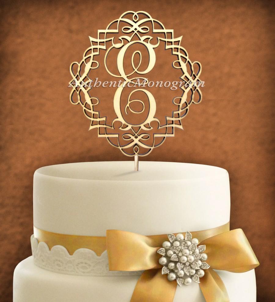 Mariage - 6inch Wooden Unpainted CAKE TOPPER Custom Framed MONOGRAM  Wedding, Initial, Celebration, Anniversary, Birthday, Special Occasion (4108