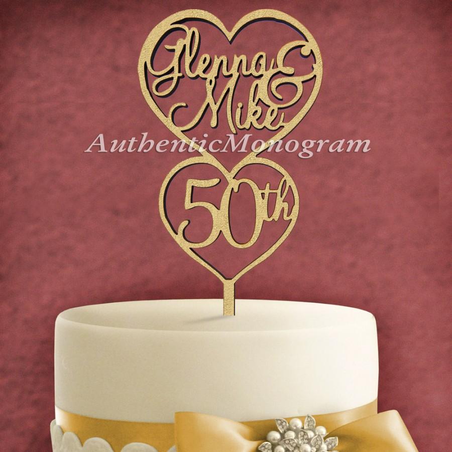 زفاف - Wooden Decorated 50TH Cake Topper, Anniversary, Initial Monogram, Celebration, Special Occasion 4215