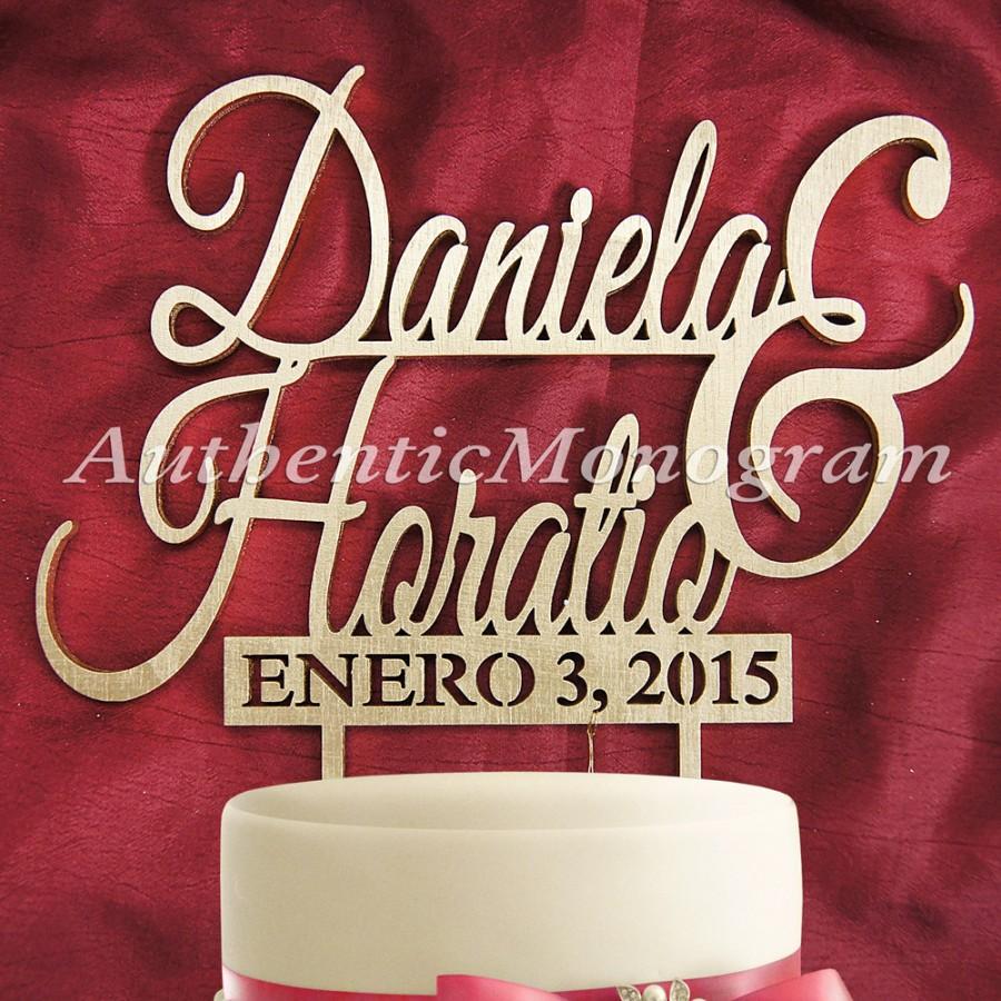 Hochzeit - Wooden PAINTED Cake Topper Custom NAMES & DAY to Remember Monogram, Wedding, Initial, Celebration, Anniversary, Special Occasion 4104p