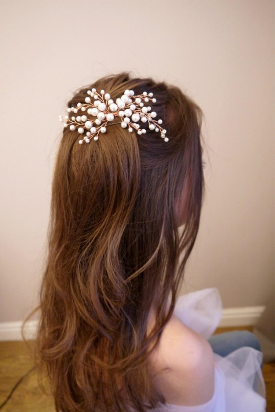 زفاف - Rose Gold Bridal hair comb, Rose Gold Bridal headpiece, Bridal hair piece, Wedding hair piece, Wedding hair comb, Wedding headpiece