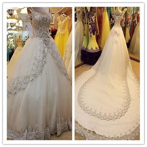 Hochzeit - Long Princess Beading Sweetheart Lace Up Back Wedding Dress #W040