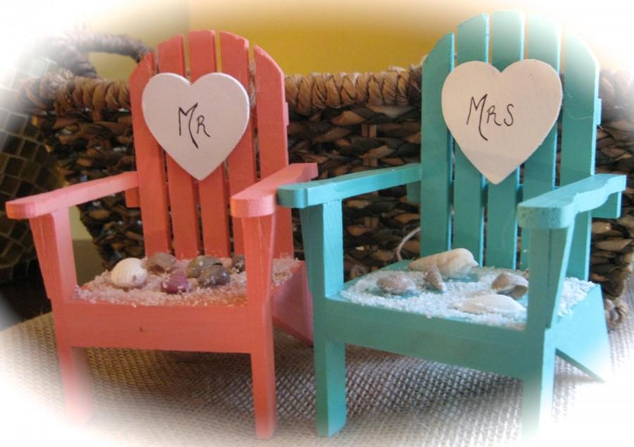 Wedding - Personalized Beach Destination Theme Mini Adirondack Chairs Wedding Cake Topper in Choice of 5 Colors