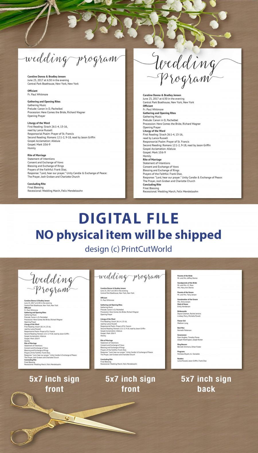 زفاف - Wedding Program template 5x7 Rustic wedding ceremony printable Instant downolad Editable two side cards Minimalist Modern