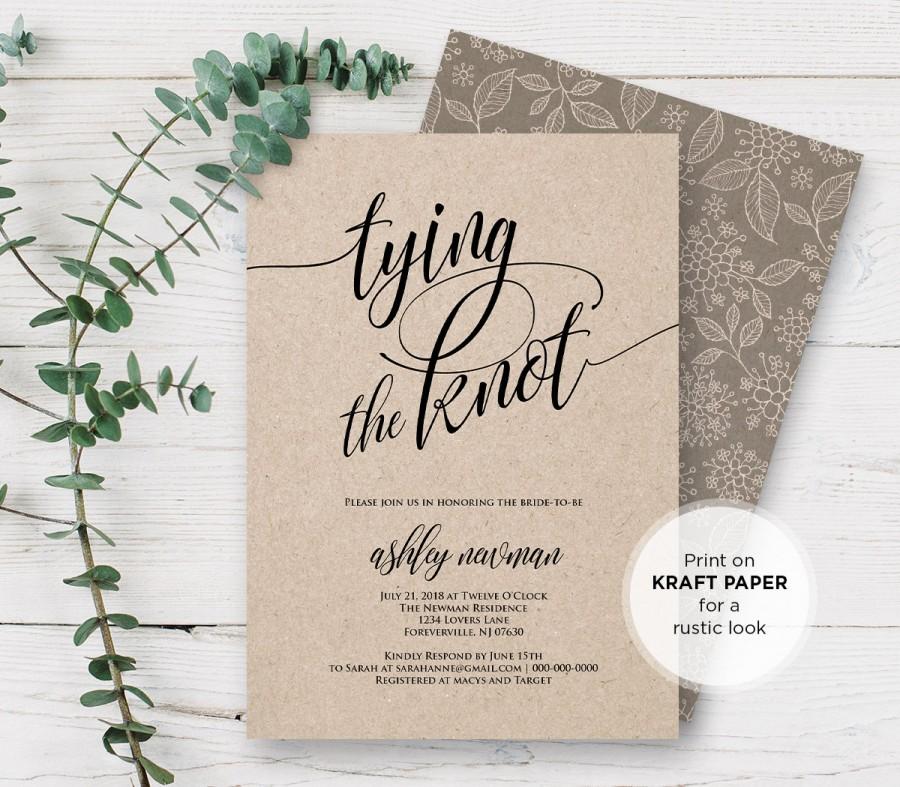 Wedding - Rustic Bridal Shower Invitation Printable, Tying the Knot Wedding Shower Invite Template, Editable PDF File, Instant Download #115BS