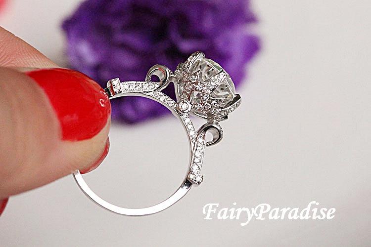 زفاف - 2 Ct Man Made Diamond Vintage Style Art Deco Engagement Ring, Rose Ring, Promise Ring for her, Queen Crown Ring, Ring Box (Fairy Paradise)