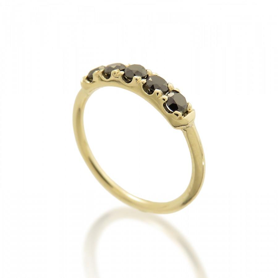 Hochzeit - Black diamond ring, Thin Diamond band, Diamond ring for women, Anniversary gift for wife, Black diamond engagement ring, Delicate gold ring