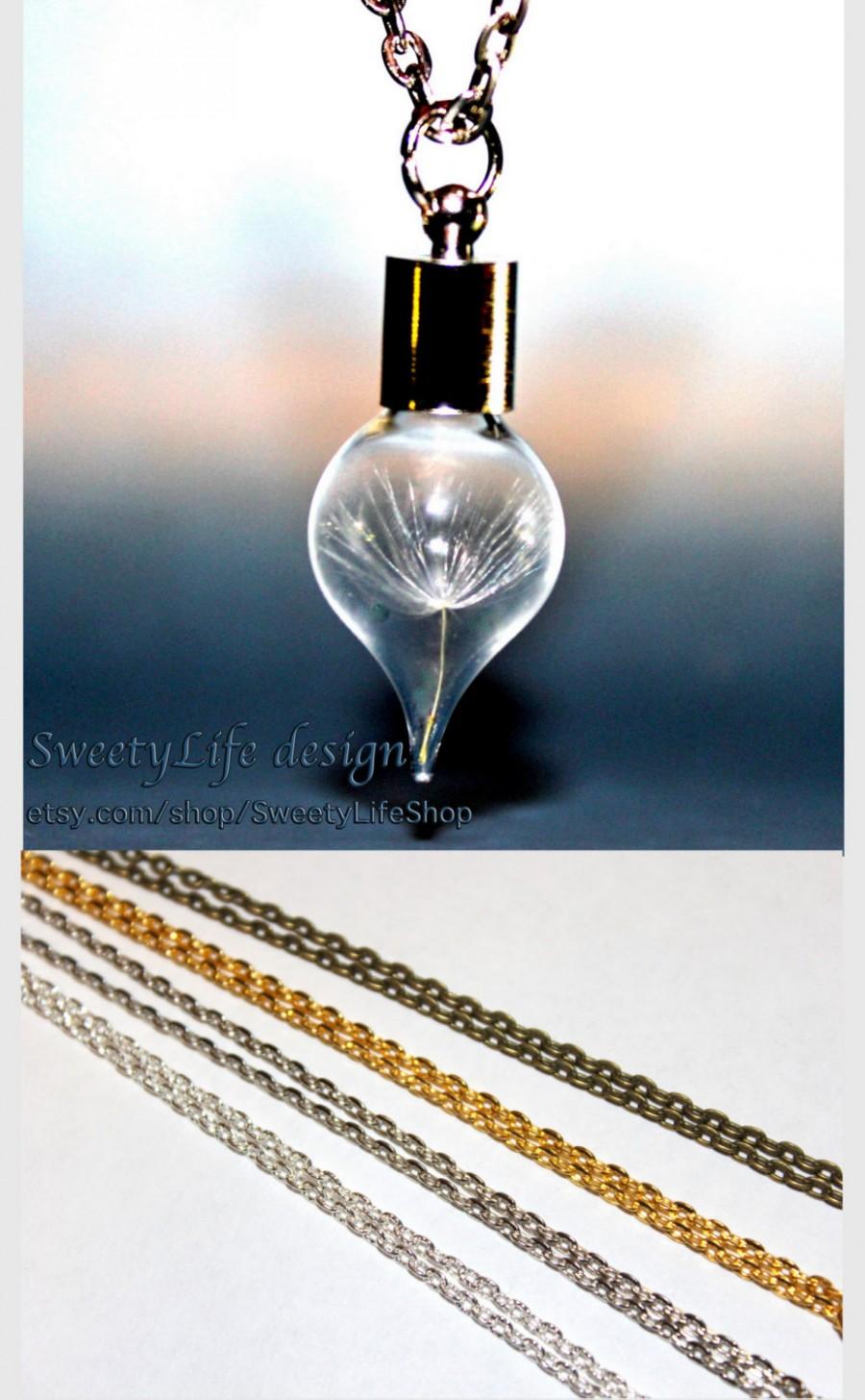 زفاف - Dandelion necklace, Tiny vial with One Special Wish, Real Dandelion Seed, terrarium jewelry, Glass Pendant, handmade OAK Make a Wish for her