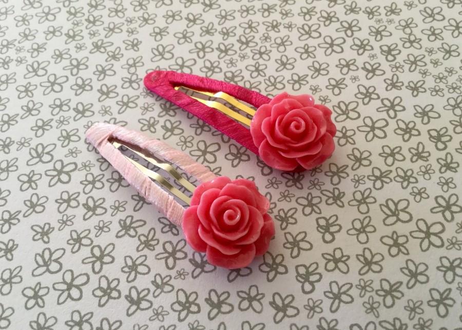 Hochzeit - Pink Rose Hair Clip. Bohemian Hair Accessories. Resin Flower Hair Clip. Kawaii Hair Clip. Birthday Gift. Love Token.