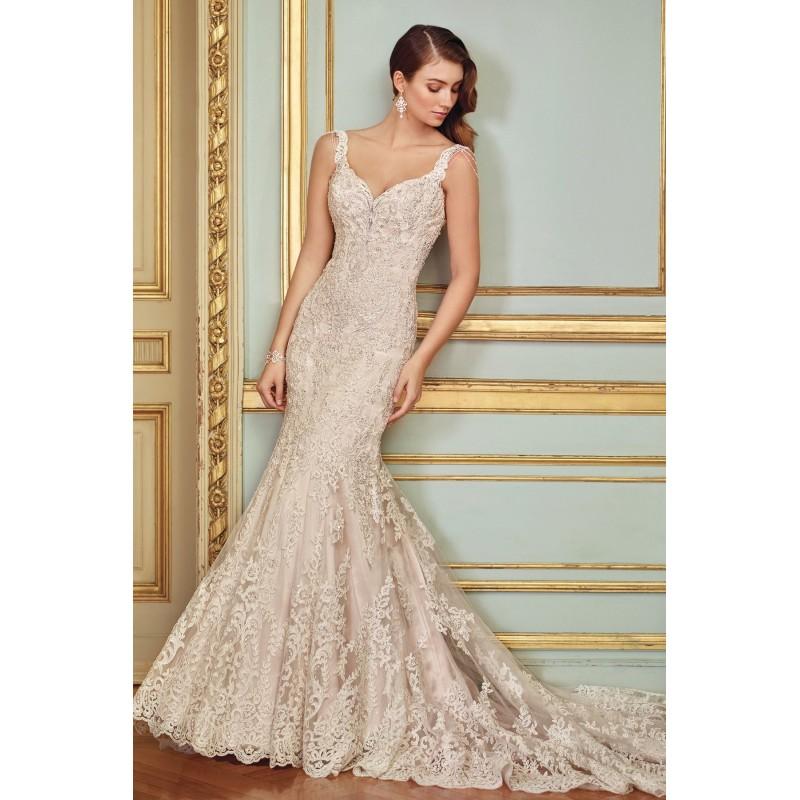 Mariage - Style 117288 by David Tutera for Mon Cheri - Champagne Lace Floor Straps  V-Neck Body-skimming Wedding Dresses - Bridesmaid Dress Online Shop