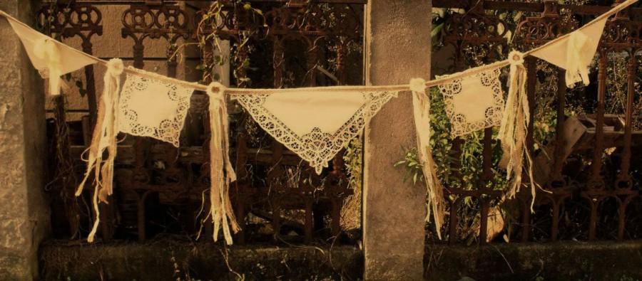 Свадьба - O.O.A.K ~Shabby Rose Wedding ribbon Garland Burlap banner Vtg Lace Baby shower Chic Cream