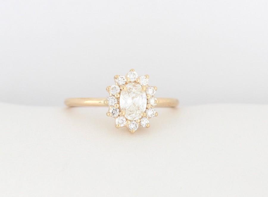 زفاف - Oval Diamond Halo Engagement Ring Set with 0.50 Carat Center Diamond, Beautiful Halo Oval Diamond Engagement Ring, Halo Oval Diamond Ring