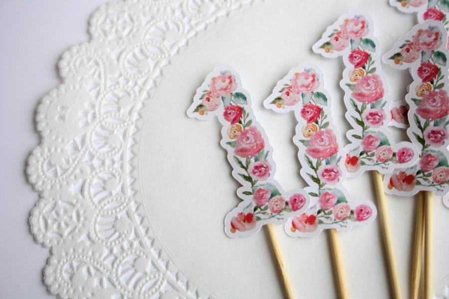 Свадьба - One Cupcake Toppers. First Birthday. Floral Numbers. Cake Toppers. Floral Theme. Flowers. Birthday Party. Pink Flowers. Anniversary.