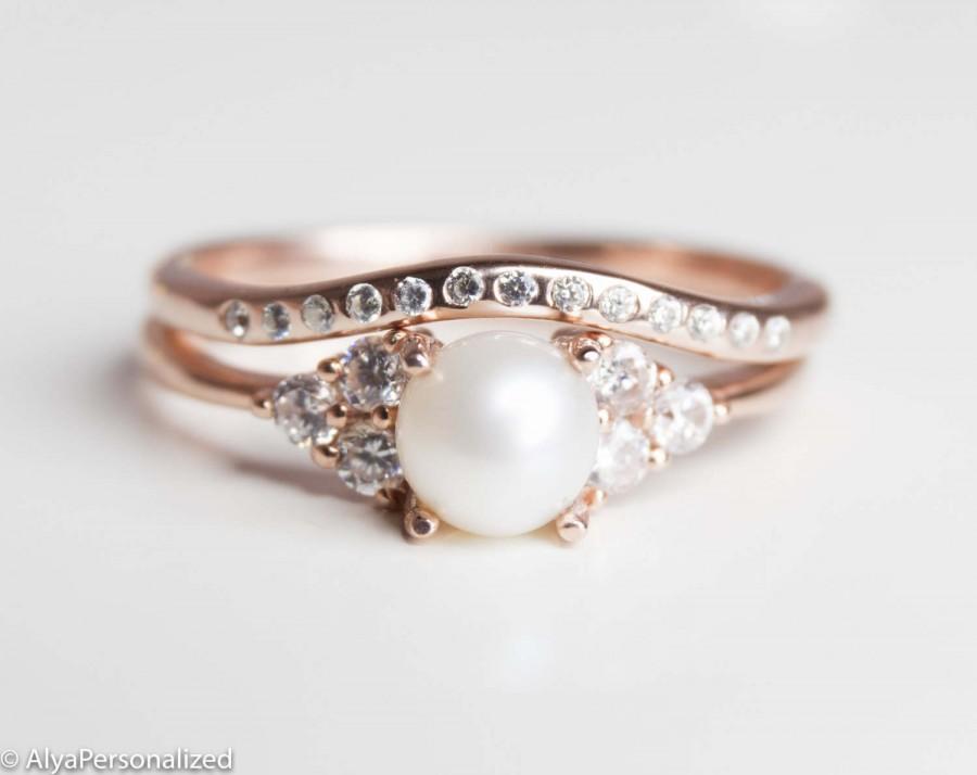 Свадьба - Rose Gold Wedding Ring Set - Engagement Ring Set - Vintage Wedding Ring Set - Art Deco Engagement Ring - Wedding Bands for Women