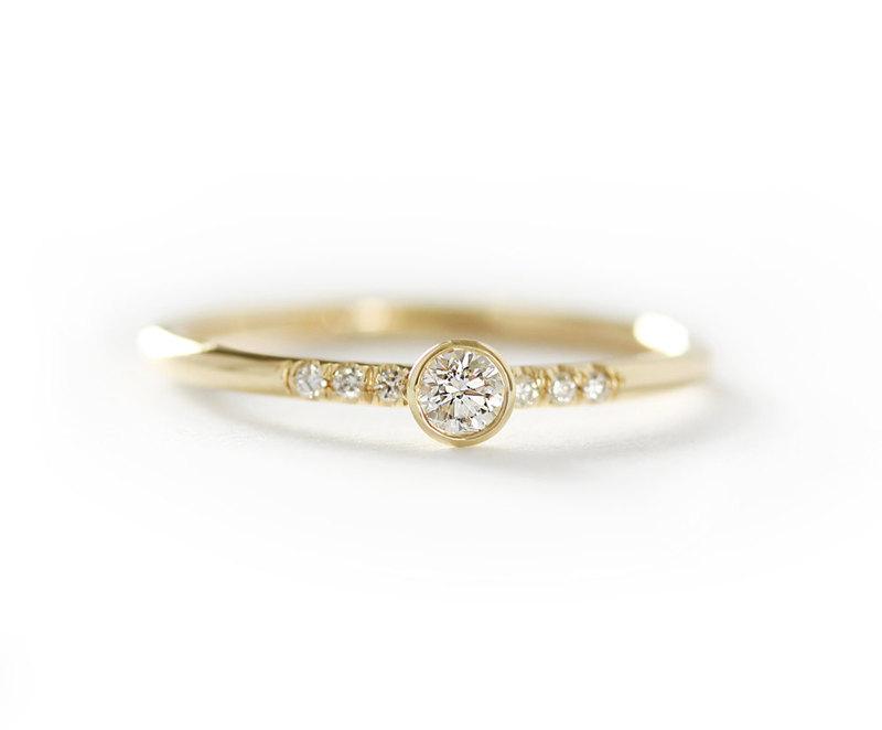 زفاف - 14k Solid Yellow Gold 0.15ct Diamond Engagement Ring ,Simple Engagement Ring,Stacking Diamond Gold Ring-Conflict Free