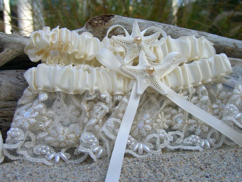 Свадьба - Beach Wedding Starfish Bridal Garter Set,IVORY GARTER, Destination Weddings, Starfish,Mermaid Weddings,Bridal Accessories, Toss Garter