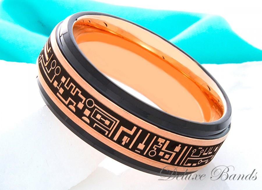 Mariage - Tungsten Wedding Ring Circuit Board Ring 8mm Electric Circuit Tunsgten Anniversary Band Rose Gold Black Mens Womens Promise Ring Mens Ring