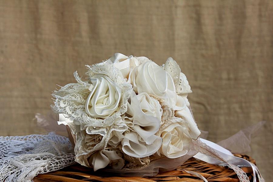 Wedding - Alternative Bridal Bouquet, Silk Ivory Lace Bouquet, Vintage Wedding, Flowers Bouquet, Fabric Bouquet, Wedding Bouquet, Blush Bridal Bouquet