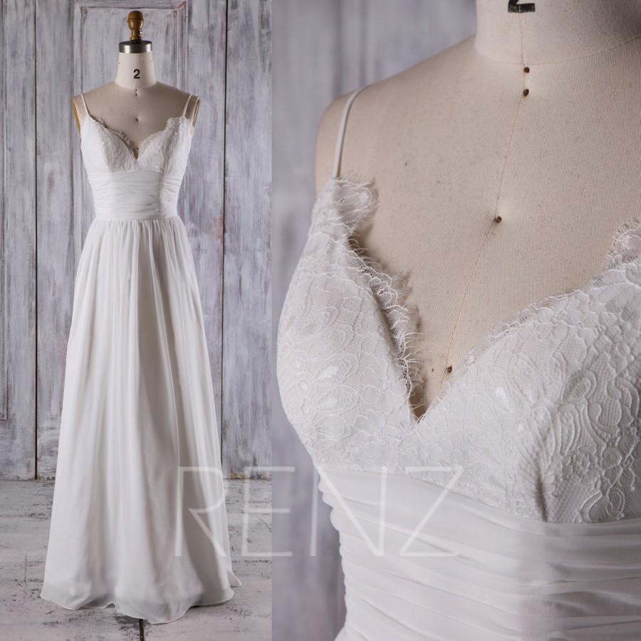 زفاف - 2017 Off White Chiffon Bridesmaid Dress, Lace Sweetheart Wedding Dress Spaghetti Straps, A Line Prom Dress, ong Evening Gown Full (C025)