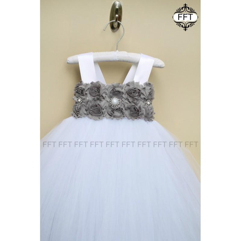 Wedding - Gray Silver Flower Girl Dress, Tutu Dress - Hand-made Beautiful Dresses