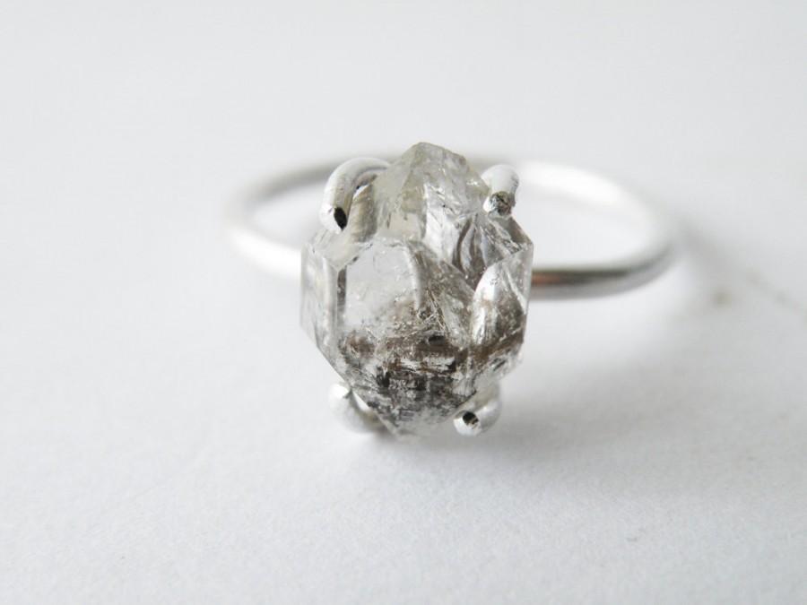 Wedding - Herkimer Diamond Ring Sterling Silver Stacking Ring Rough Large Herkimer Engagement Ring by SteamyLab