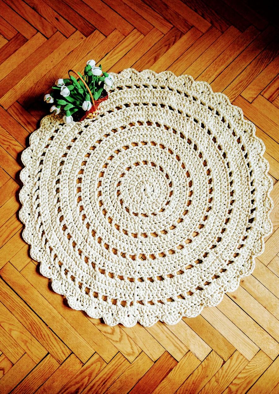 Hochzeit - Crochet rug ROUND CLASSIC 1 milk ivory 45,8"/91 cm Bed side Baby area rug floor lace carpet. Table  lace tappeto tapis teppich häkelteppich