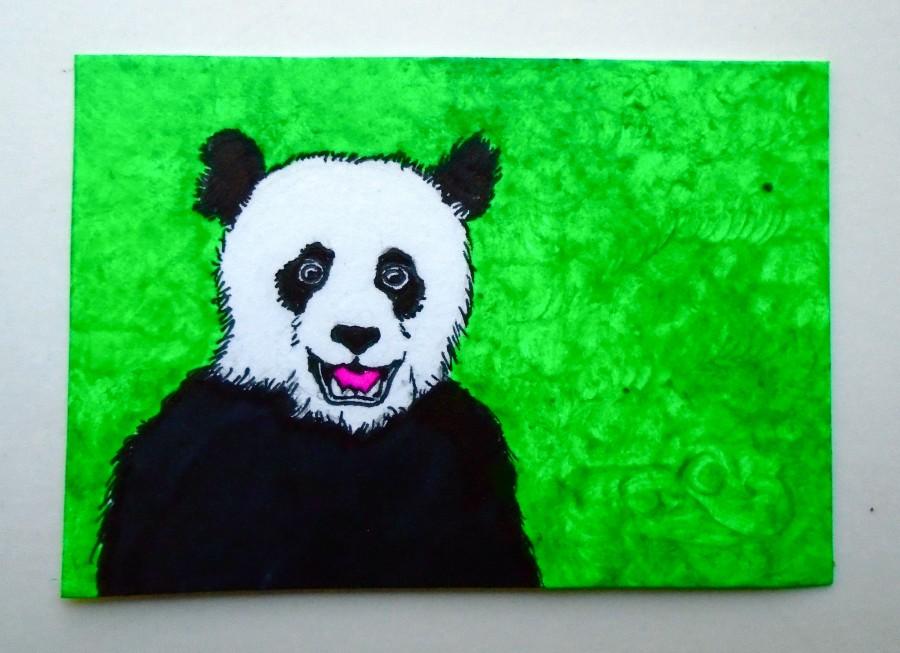 Wedding - Hello Panda Bear #221 (ARTIST TRADING CARDS) 2.5" x 3.5" by Mike Kraus