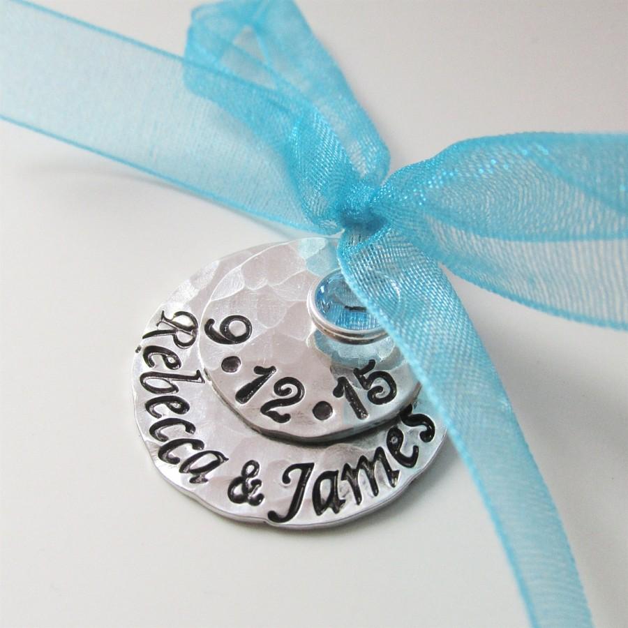 زفاف - Something Blue Bridal Charm - Custom Wedding Charm - Hand Stamped Anniversary - Bride Charm - Bouquet Charm