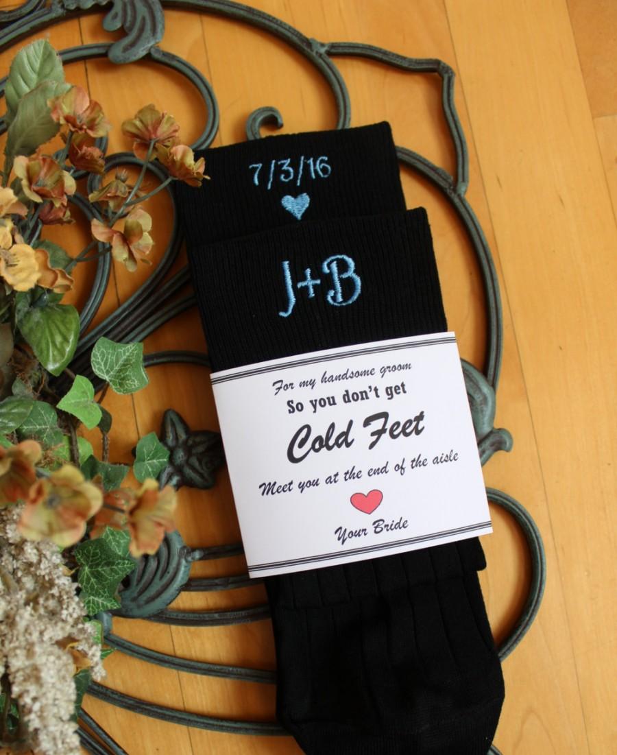Wedding - Wedding socks for The Groom, Custom socks, Socks label, socks wrapper, So you don't get cold feet. Meet you at the end of the Aisle F21LB2