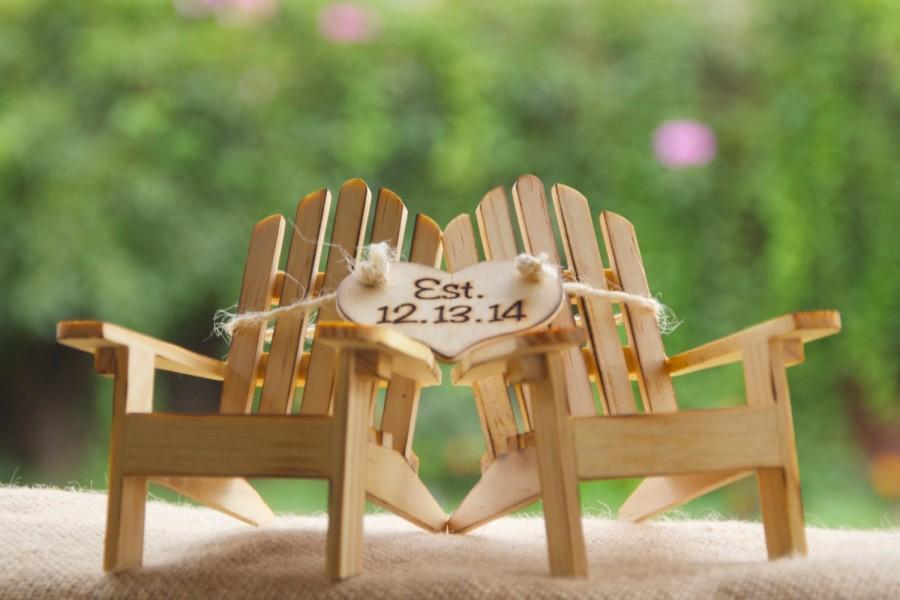 Mariage - Personalized Cake Topper Adirondack Chairs-Beach Wedding-Cottage Wedding-Shabby Chic- Rustic Chic Burned/Engraved- Adirondack cake toppers