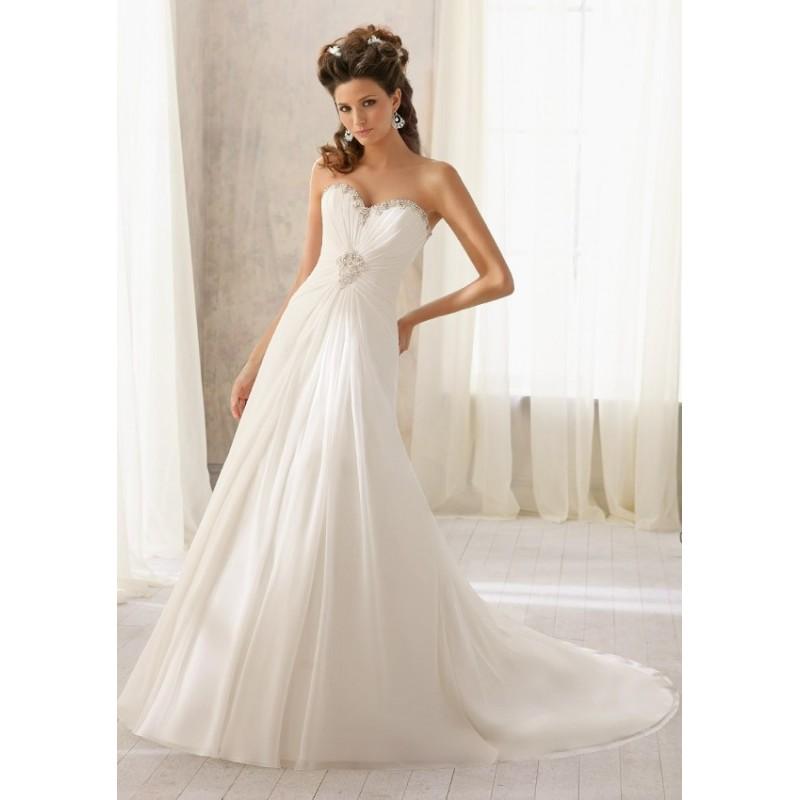 Wedding - Blu by Mori Lee 5205 Beaded Chiffon Wedding Dress - Crazy Sale Bridal Dresses