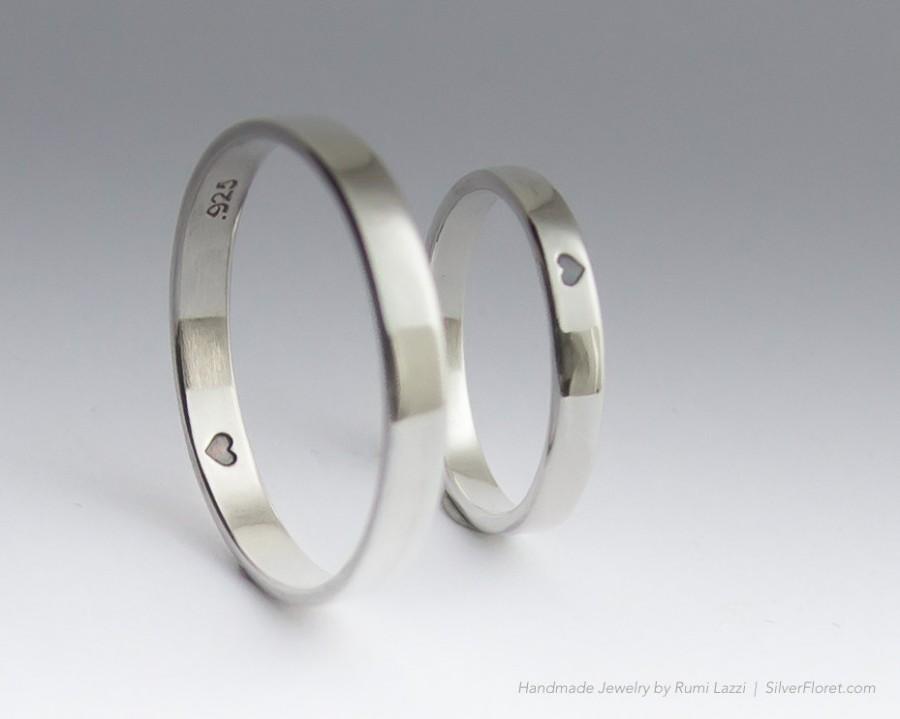 زفاف - Promise Rings Set, His and Her Promise Rings, Couple Ring Set, Heart Rings, Extra Fine, Handmade to order from .925 Sterling Silver