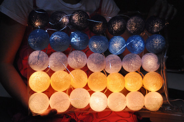 زفاف - 35 Bulbs Deep Blue sea tones cotton ball string lights for Patio,Wedding,Party and Decoration